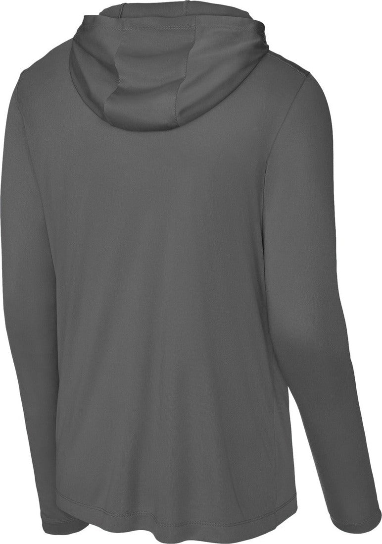 Front View of DkSmkGy Sport-Tek Posi-UV Pro Long Sleeve Hoodie ST420LSH