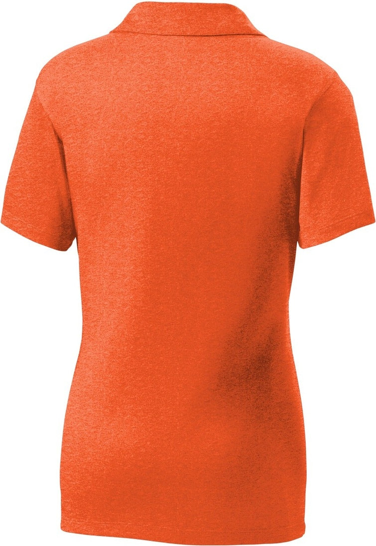 Rear View of Dp Orange Hthr Sport-Tek Women's Heather Contender Polo. LST660