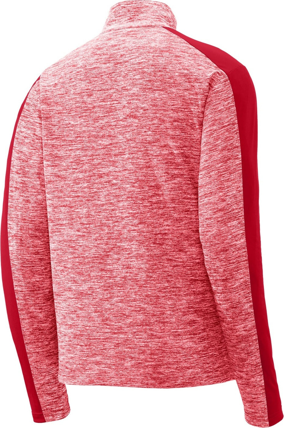 Front View of Dp Red E/Dp Rd Sport-Tek PosiCharge Electric Heather Colorblock 1/4-Zip Pullover. ST397