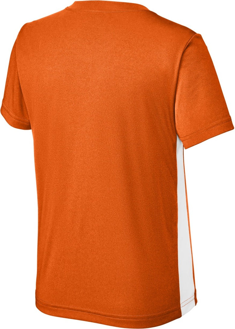 Front View of DpOr/White Sport-Tek Youth Competitor United V-Neck YST101