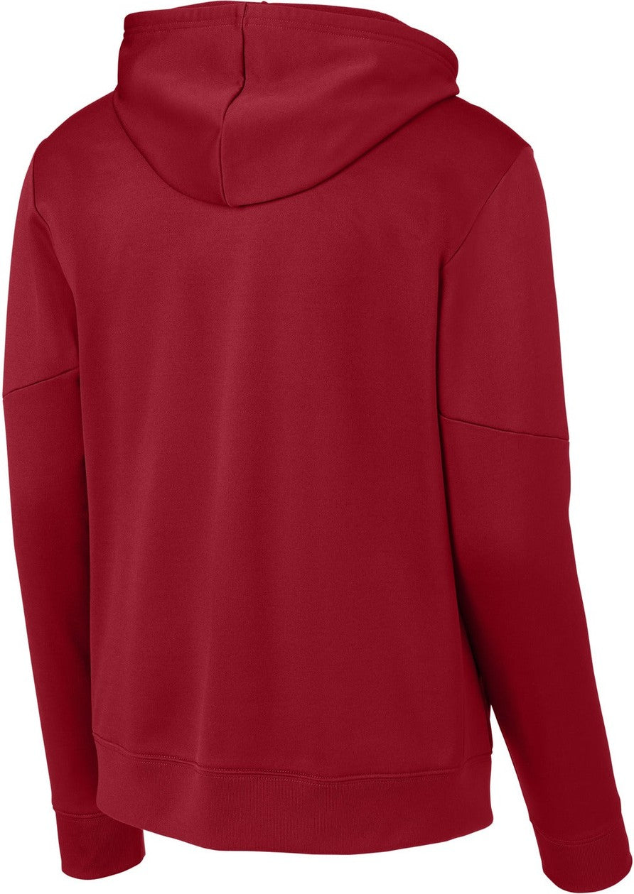 Rear View of DpRd/Wht Sport-Tek Sport-Wick Fleece United Pullover Hoodie ST255