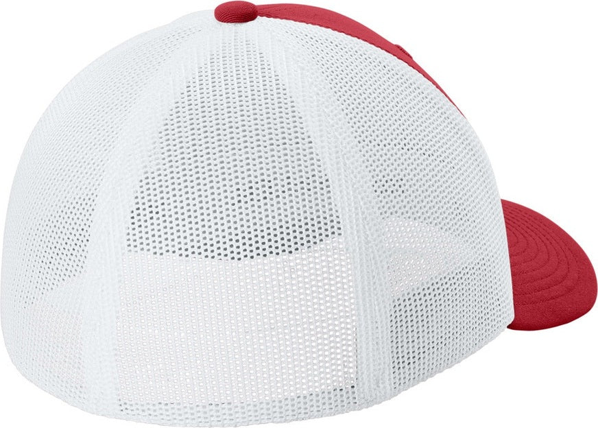 Rear View of DpRd/Wht Sport-Tek Stretch-Tek Mesh Back Cap STC60