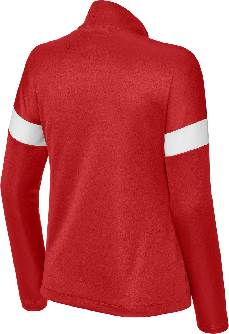 Rear View of DpRd/Wht Sport-Tek Women's Travel Full-Zip Jacket LST800