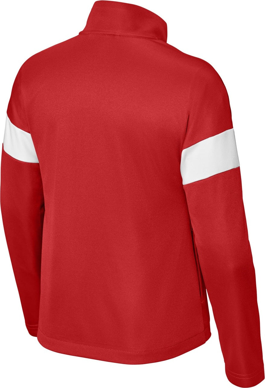 Front View of DpRd/Wht Sport-Tek Youth Travel Full-Zip Jacket YST800