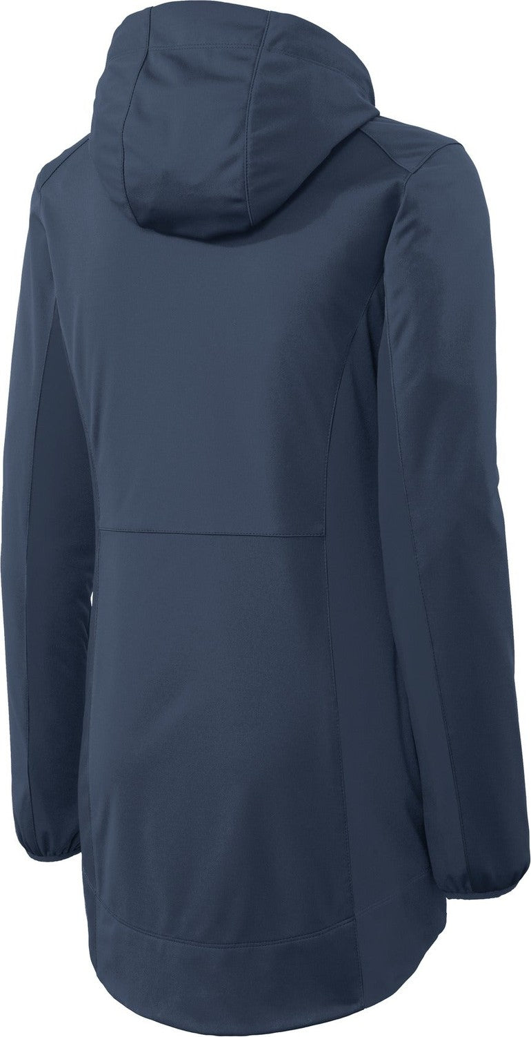 Rear View of Dress Blue Nvy Port Authority Women's Active Hooded Soft Shell Jacket. L719