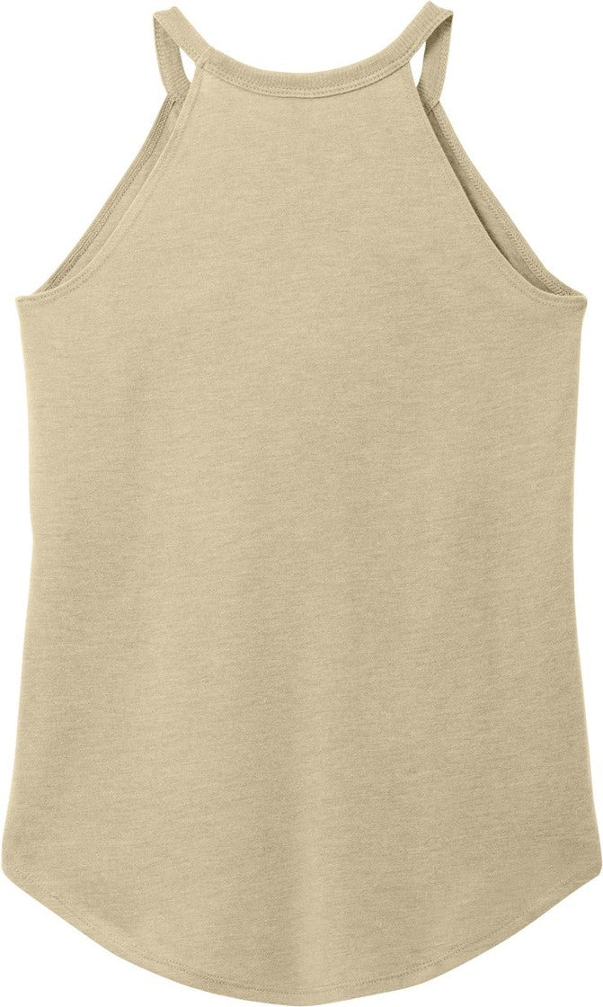 Rear View of DsrtTanHtr District Women's Perfect Tri Rocker Tank. DT137L