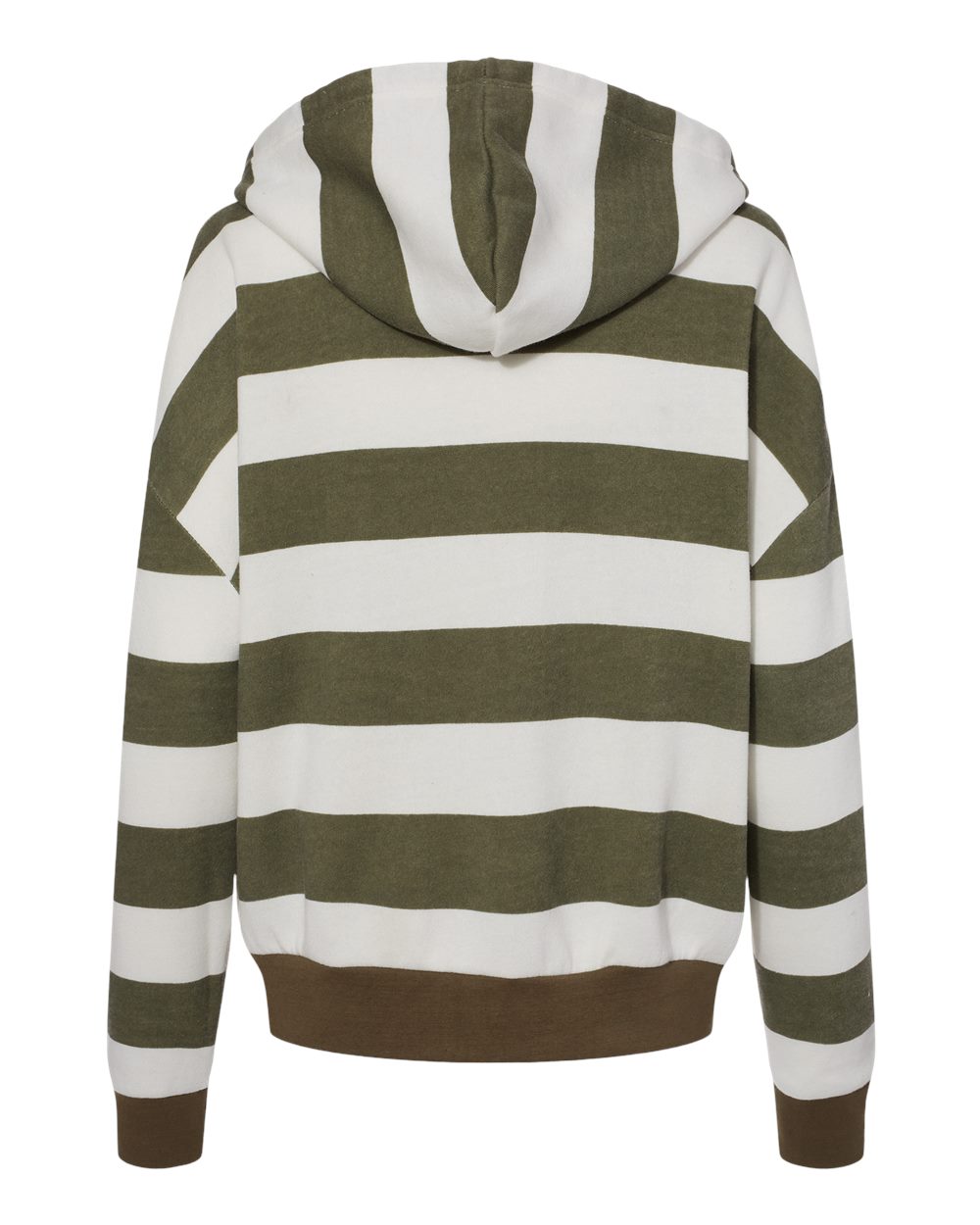 Front View of Dusty Olive Women's Striped Fleece Boxy Hooded Sweatshirt - W21721