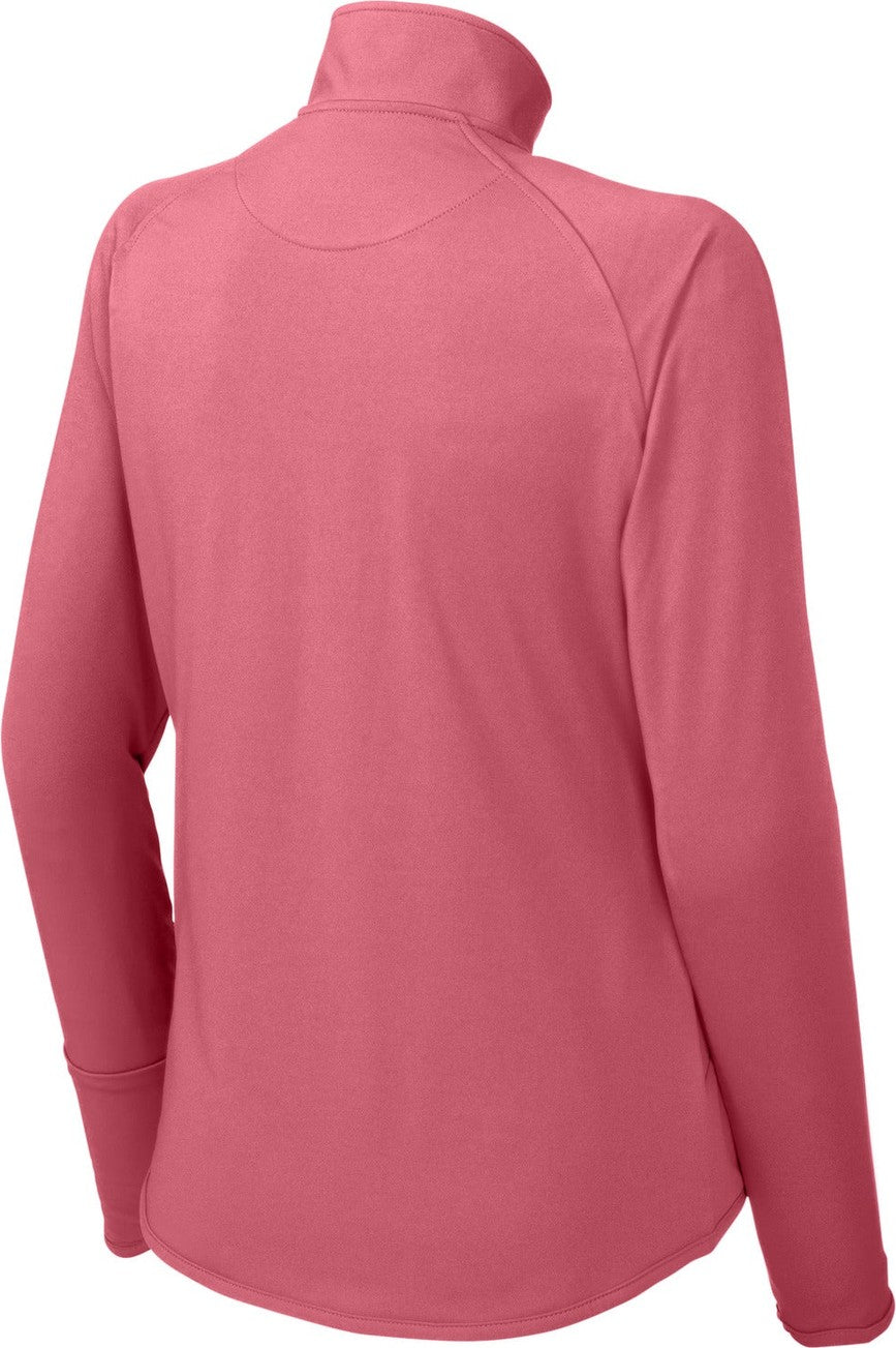 Front View of Dusty Rose Sport-Tek Women's Sport-Wick Stretch 1/4-Zip Pullover. LST850