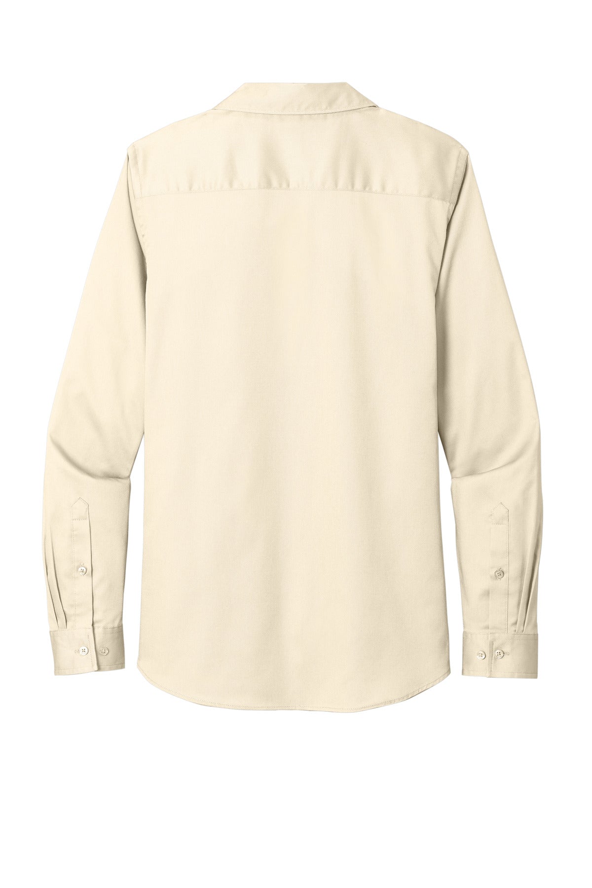 Front View of Ecru Port Authority Women's Long Sleeve SuperPro React Twill Shirt. LW808