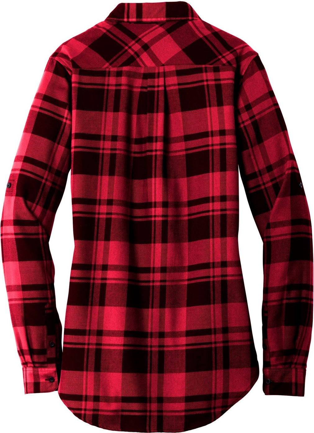 Rear View of Engine Red/Blk Port Authority Women's Plaid Flannel Tunic . LW668