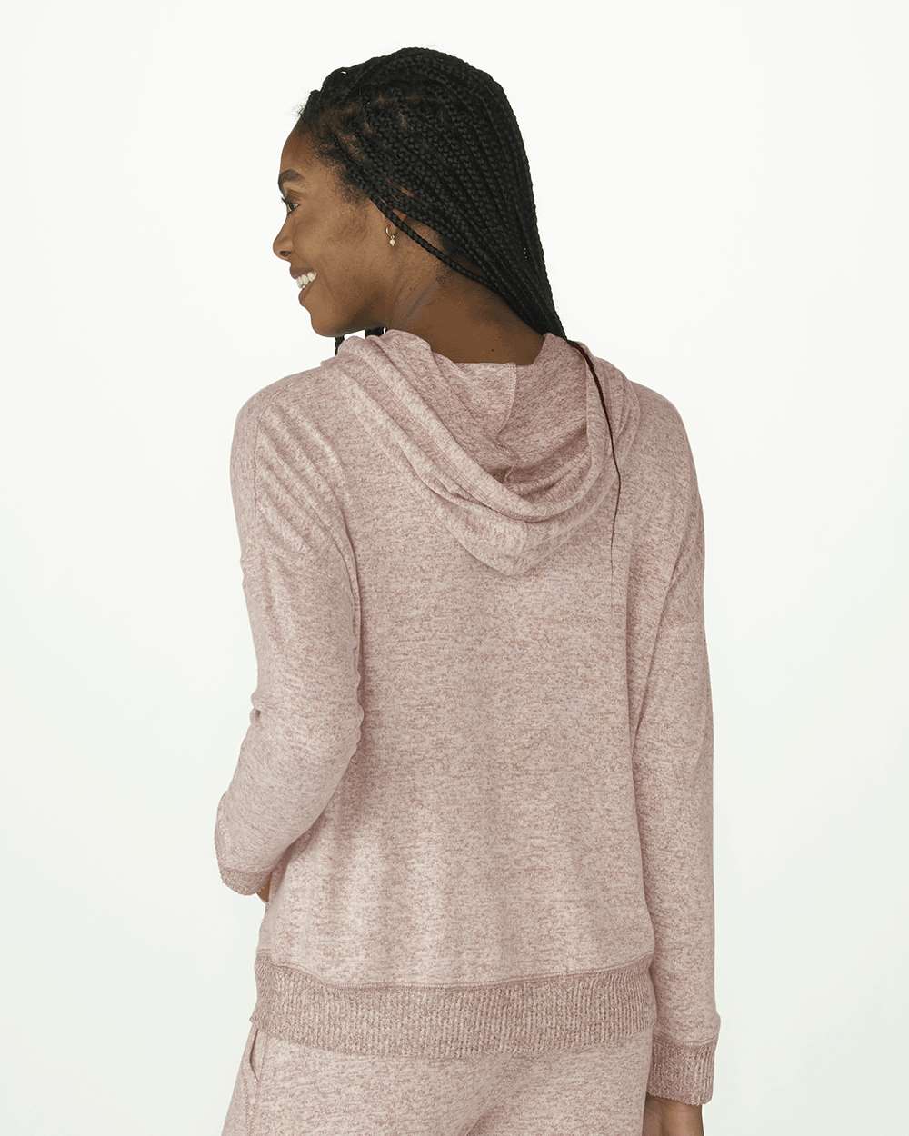 Front View of Espresso Heather Women's Cuddle Fleece Hooded Pullover - BW1501