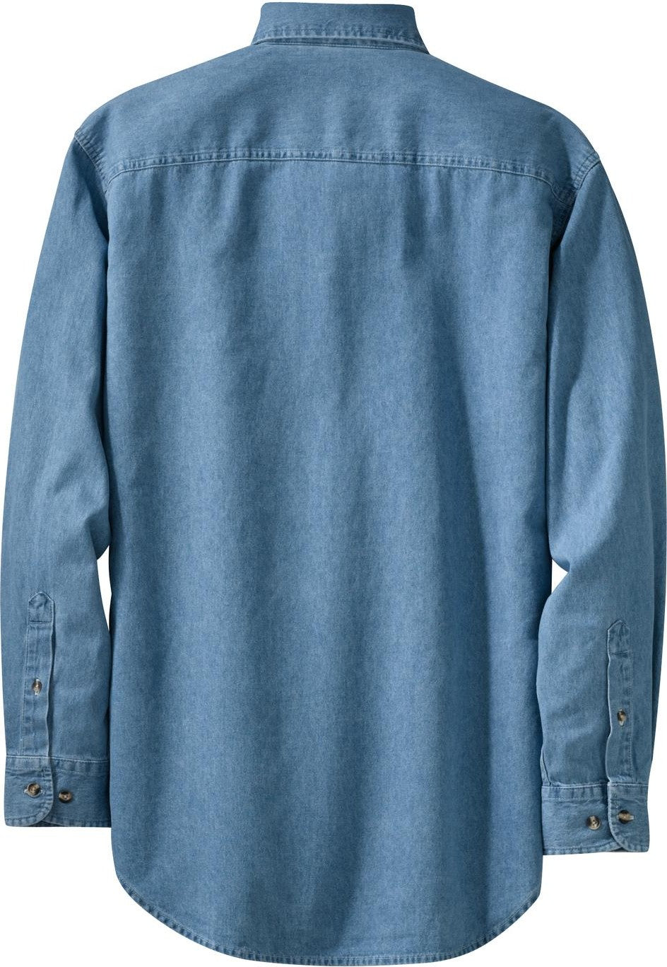 Rear View of Faded Blue Port & Co Long Sleeve Value Denim Shirt. SP10