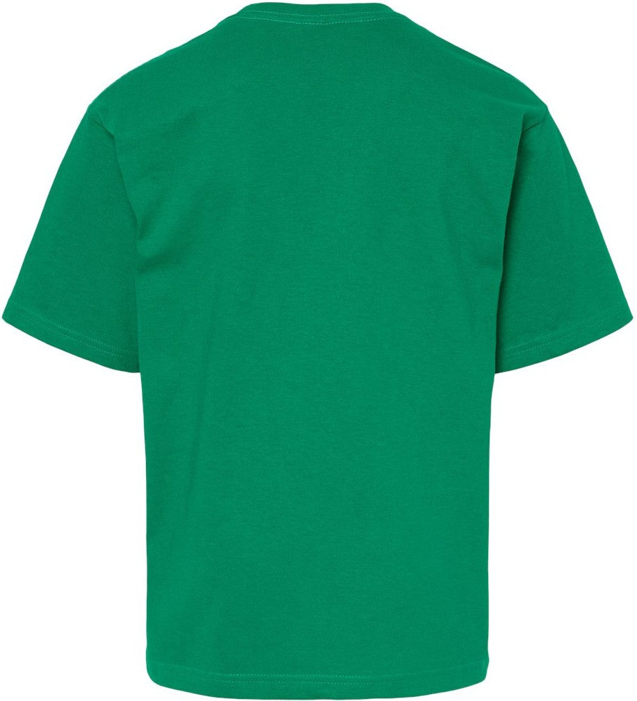 Front View of Fine Kelly Green Youth Gold Soft Touch T-Shirt - 4850