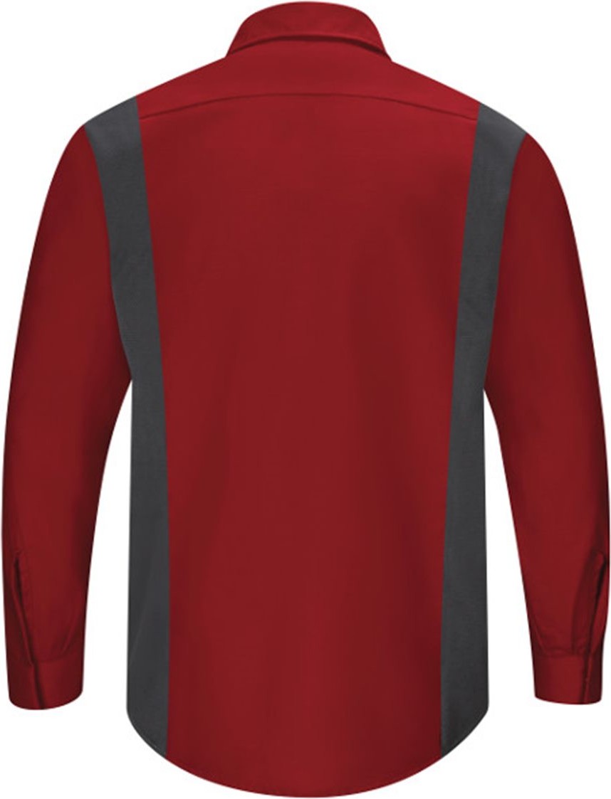 Rear View of Fireball Red/ Charcoal Performance Plus Long Sleeve Shirt with OilBlok Technology - Tall Sizes - SY32T