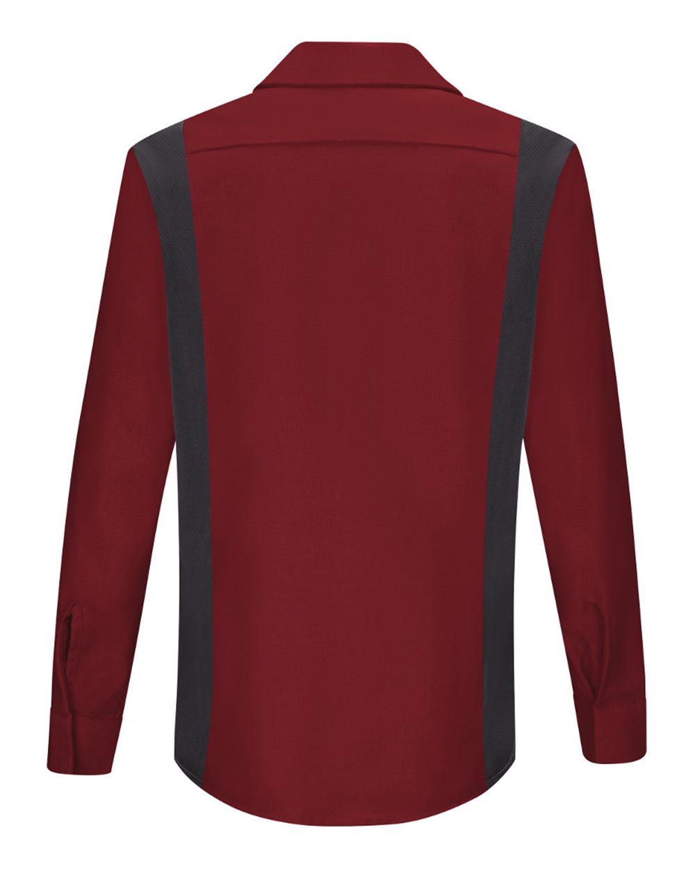 Front View of Fireball Red/ Charcoal Women's Performance Plus Long Sleeve Shop Shirt with Oilblok Technology - SY31