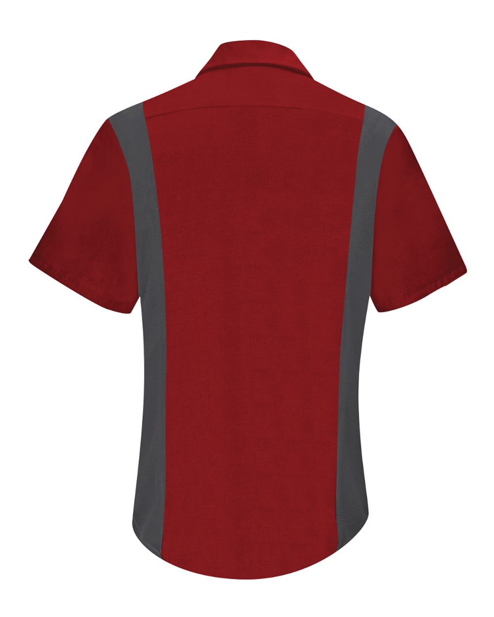 Rear View of Fireball Red/ Charcoal Women's Performance Plus Short Sleeve Shop Shirt with Oilblok Technology - SY41