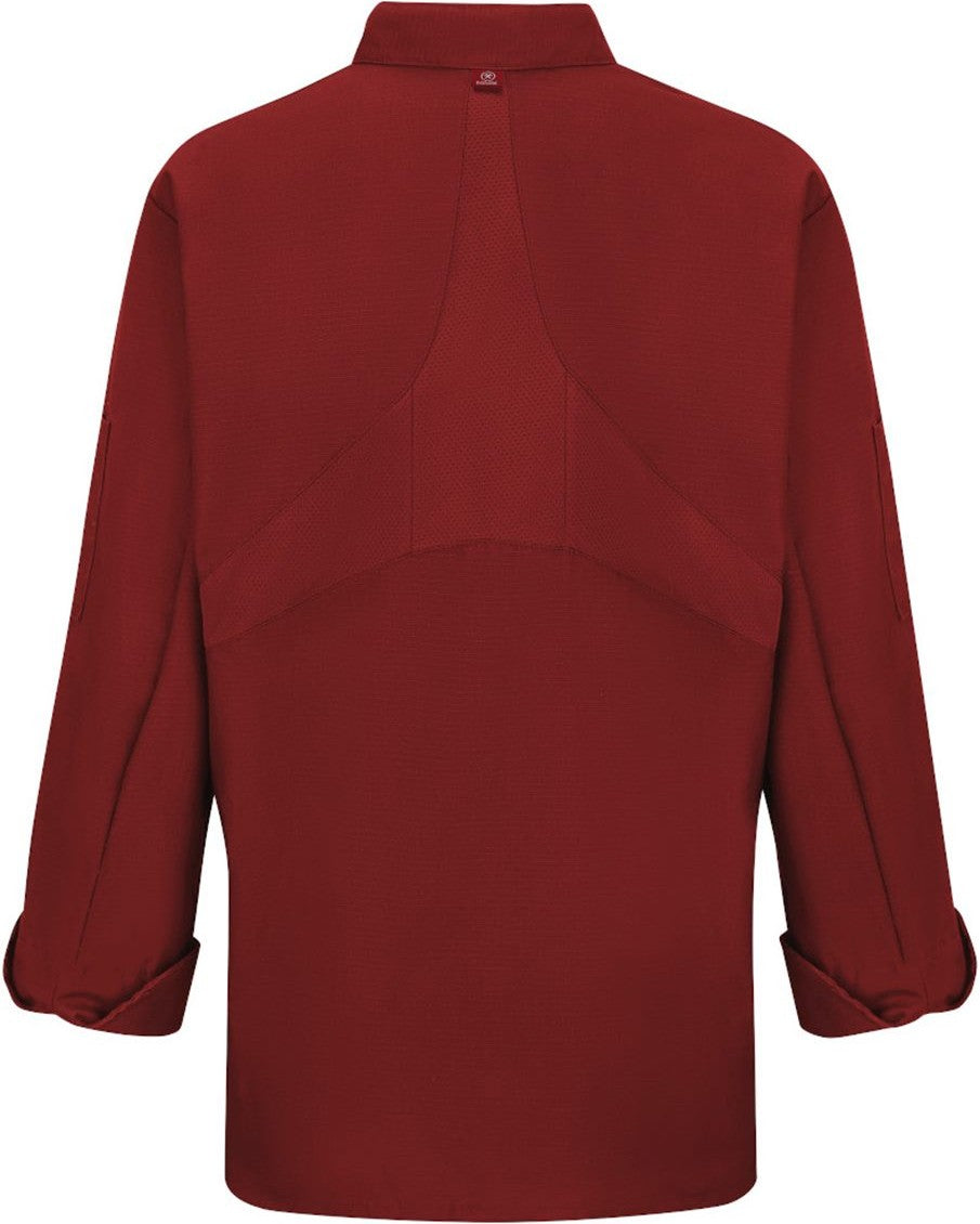 Front View of Fireball Red Women's Mimix™ Chef Coat with OilBlok - 041X