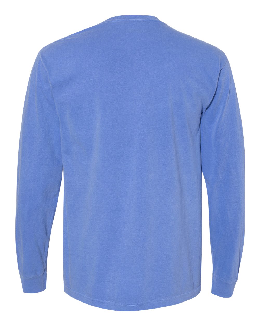 Rear View of Flo Blue Garment-Dyed Heavyweight Long Sleeve Pocket T-Shirt - 4410