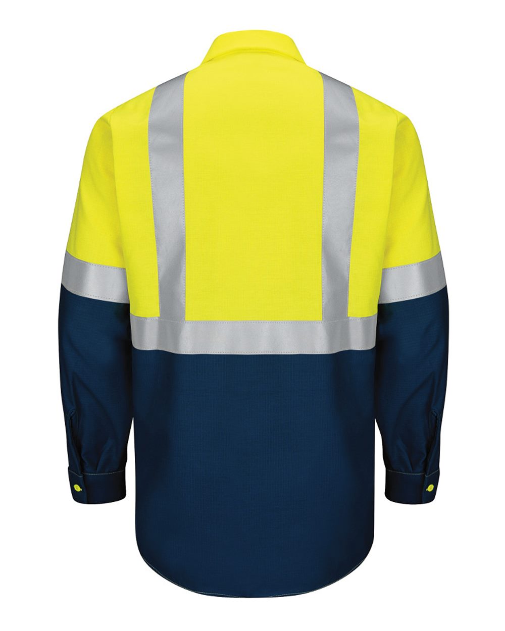 Front View of Fluorescent Yellow/ Green/ Navy Enhanced & Hi-Visibility Long Sleeve Work Shirt - Tall Sizes - SY14T