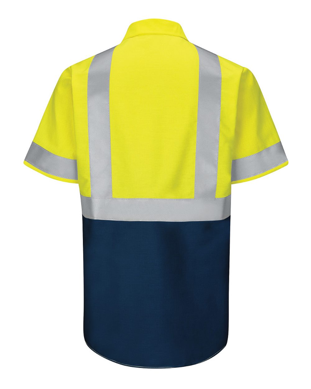 Front View of Fluorescent Yellow/ Green/ Navy Enhanced & Hi-Visibility Work Shirt - SY24