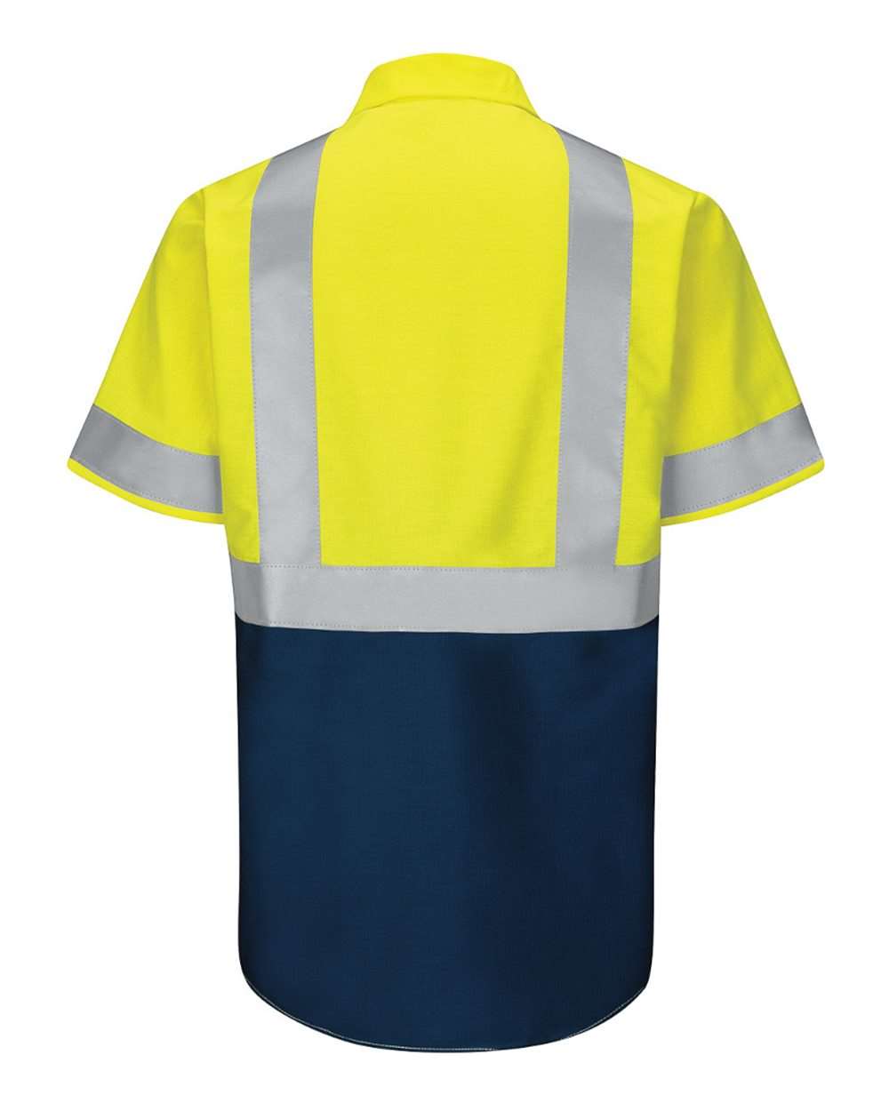 Front View of Fluorescent Yellow/ Green/ Navy Enhanced & Hi-Visibility Work Shirt - Tall Sizes - SY24T