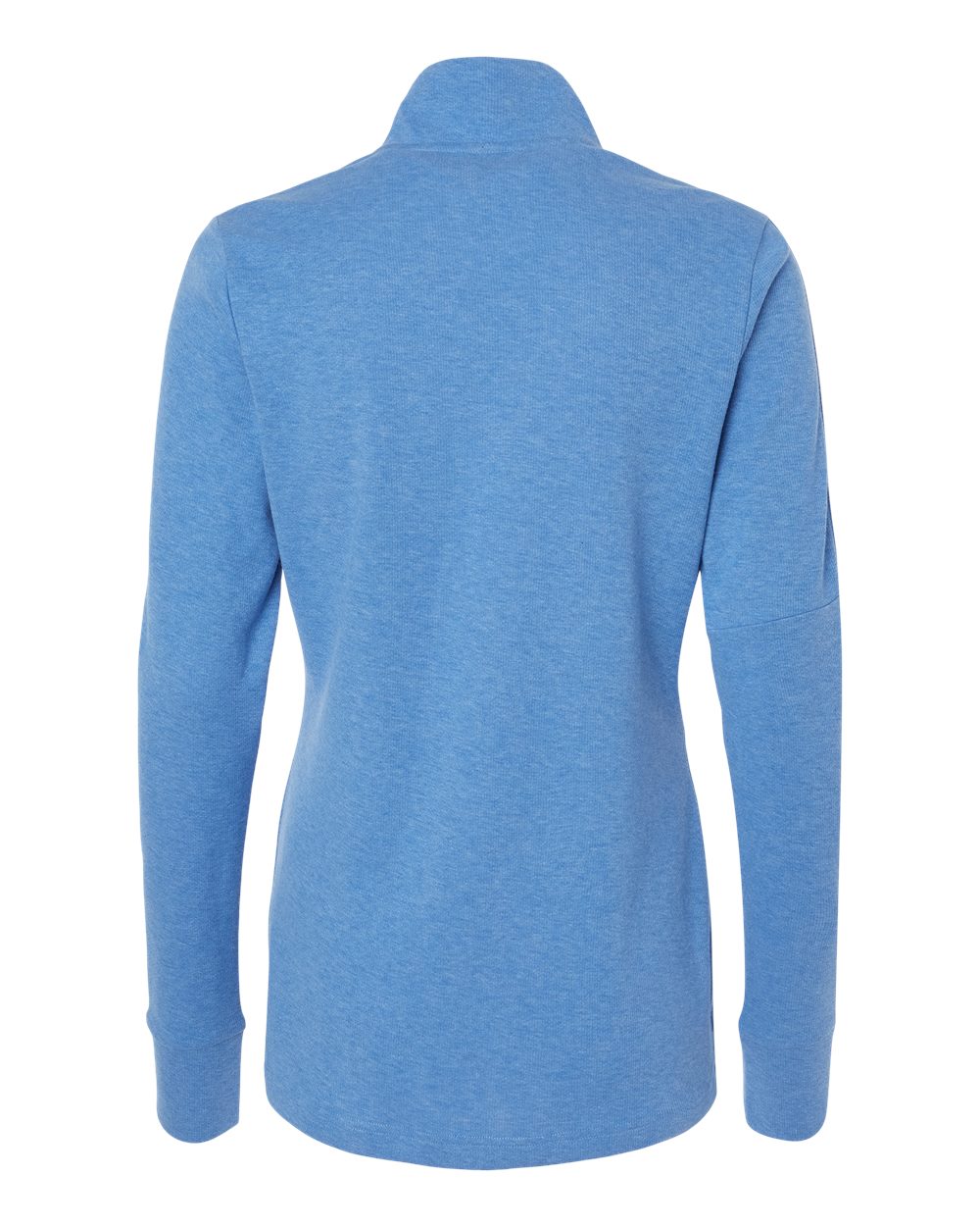 Front View of Focus Blue Melange Women's 3-Stripes Quarter-Zip Sweater - A555