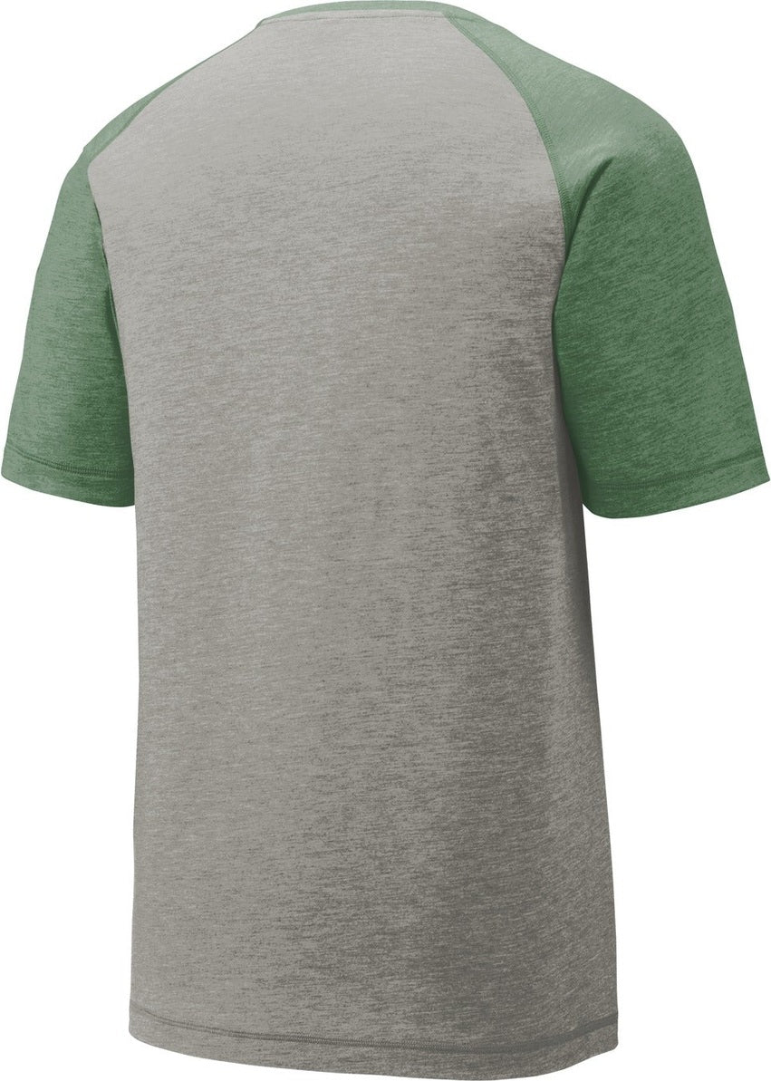 Front View of For Grn He/LGH Sport-Tek PosiCharge Tri-Blend Wicking Raglan Tee. ST400