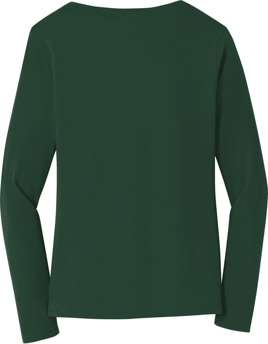Front View of Forest Green Port & Co Women's Long Sleeve Fan Favorite V-Neck Tee. LPC450VLS