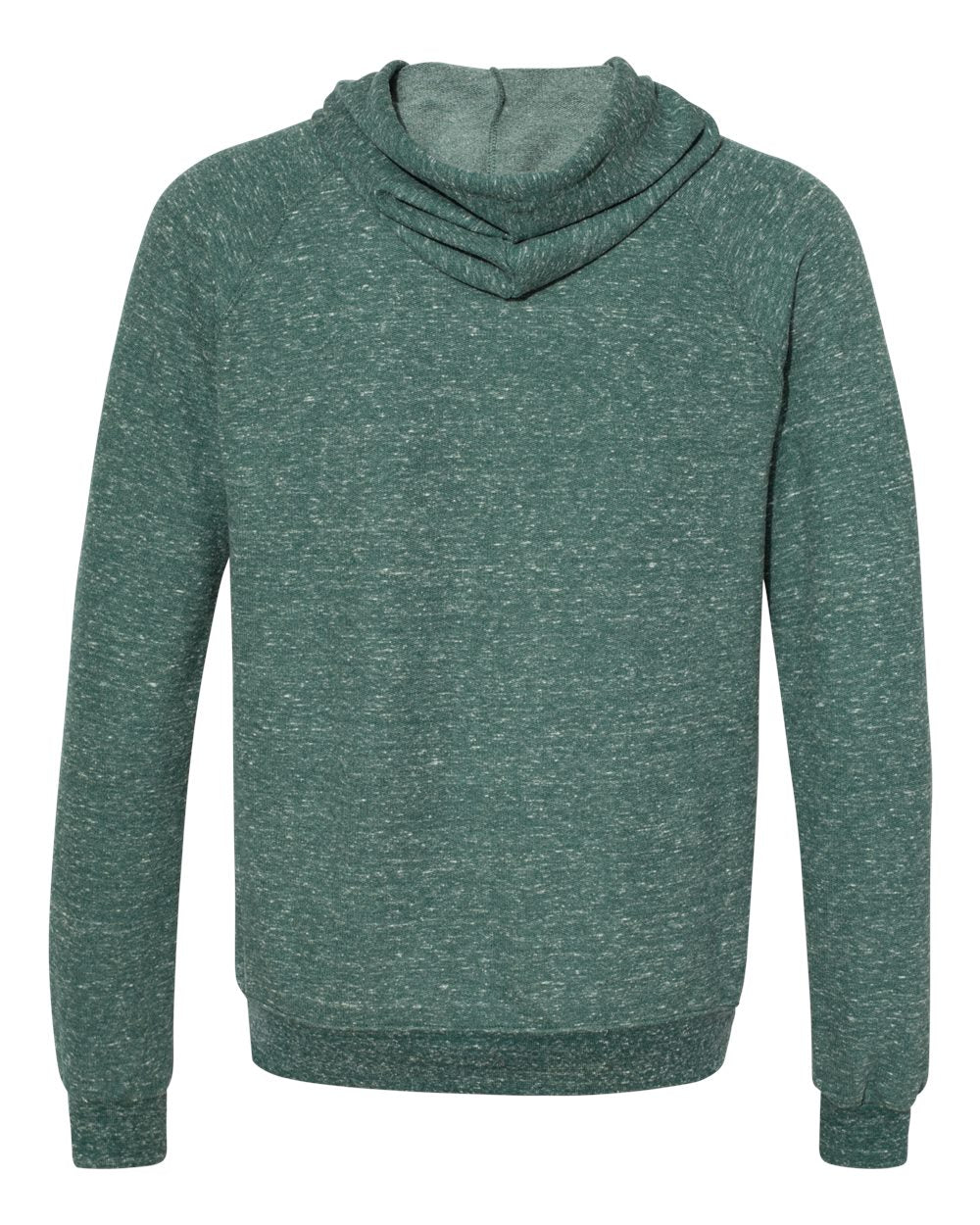 Rear View of Forest Green Snow Heather French Terry Raglan Hooded Sweatshirt - 90MR