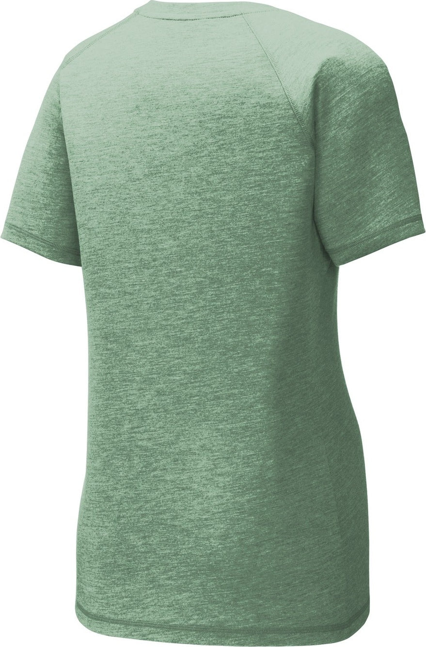 Front View of Forest Grn Hth Sport-Tek Women's PosiCharge Tri-Blend Wicking Scoop Neck Raglan Tee. LST400