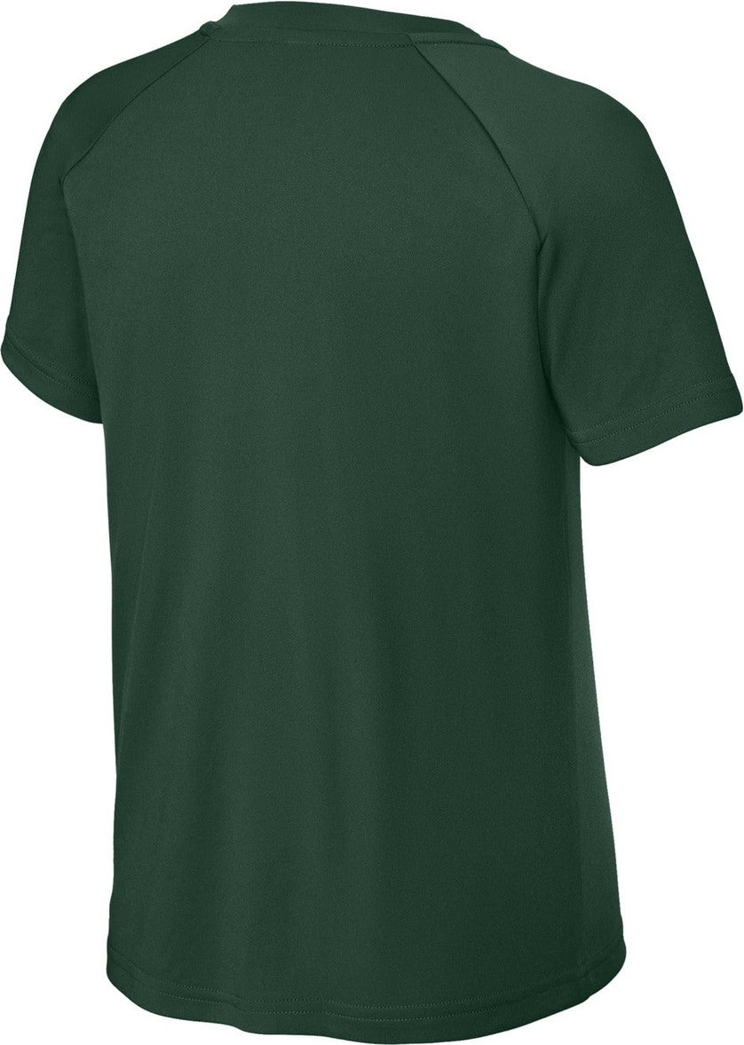 Front View of ForestGrn Sport-Tek Youth PosiCharge Competitor 2-Button Henley YST359