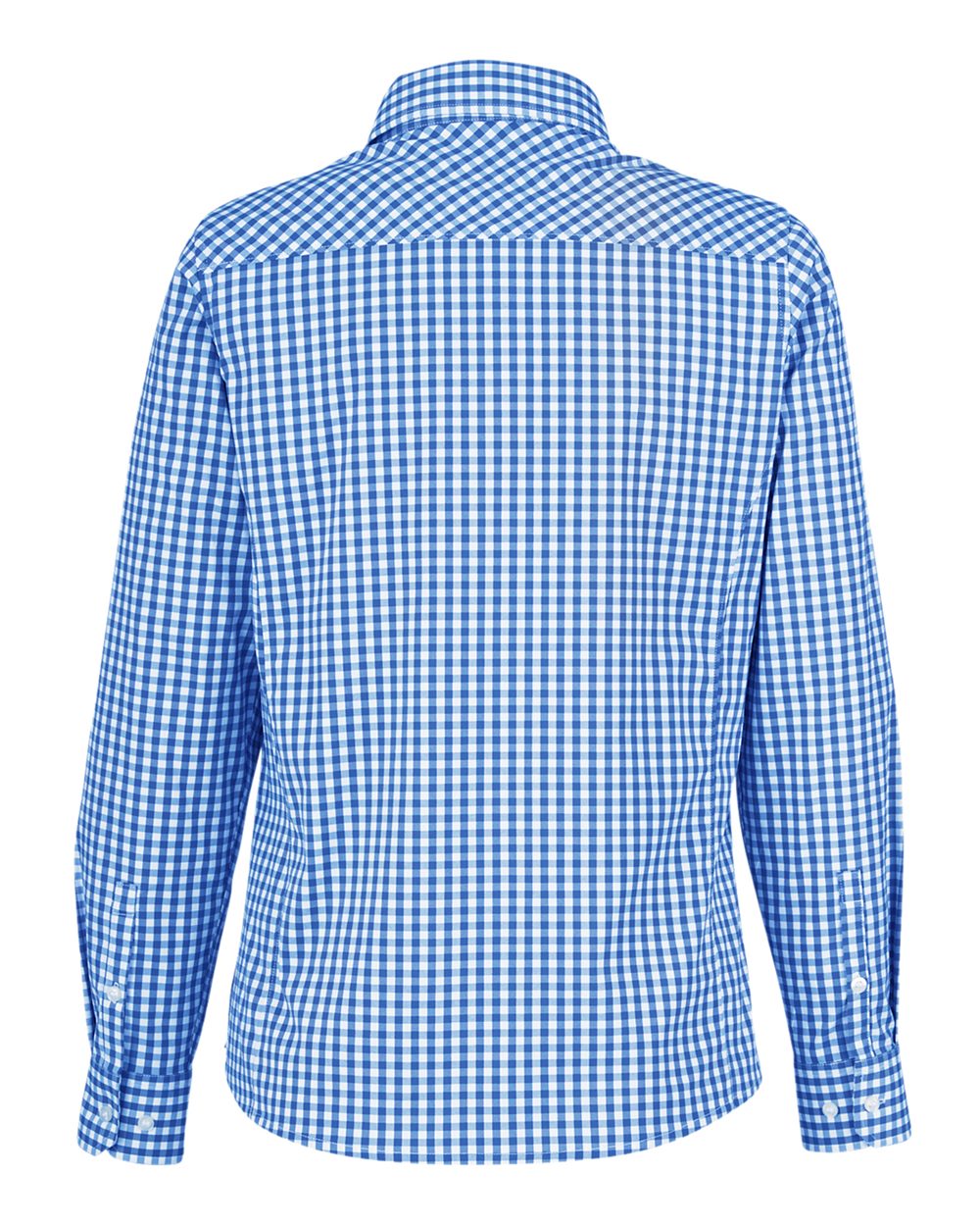 Front View of French Blue/ White Women's CrownLux Performance® Gingham Dress Shirt - DG536W
