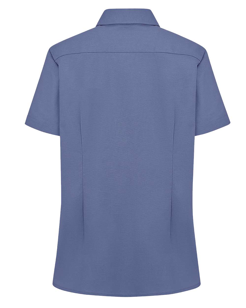 Rear View of French Blue Women&#39;s Short Sleeve Stretch Oxford Shirt - S254