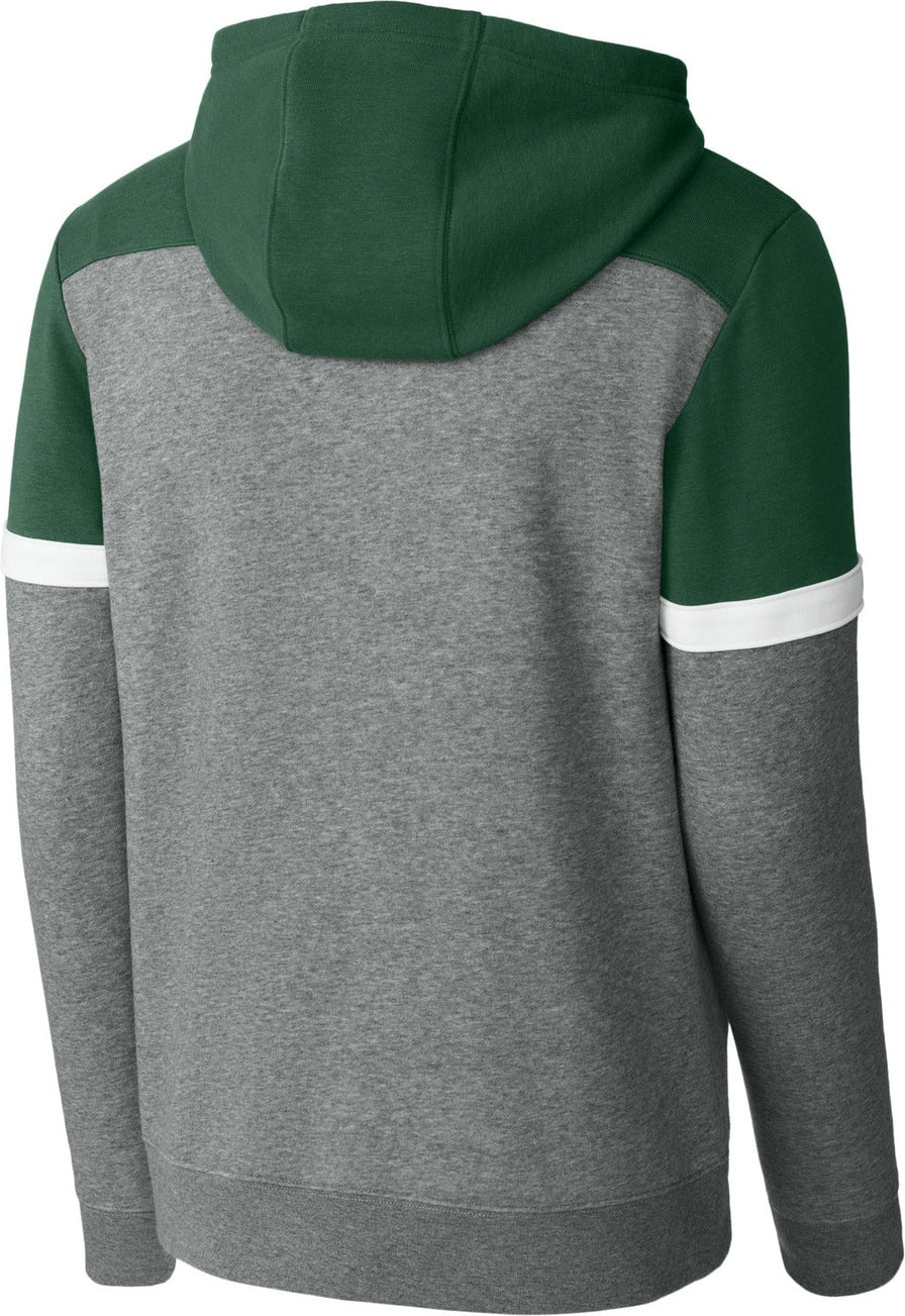 Front View of FrGn/VtgH Sport-Tek Drive Fleece Colorblock Hoodie STF205