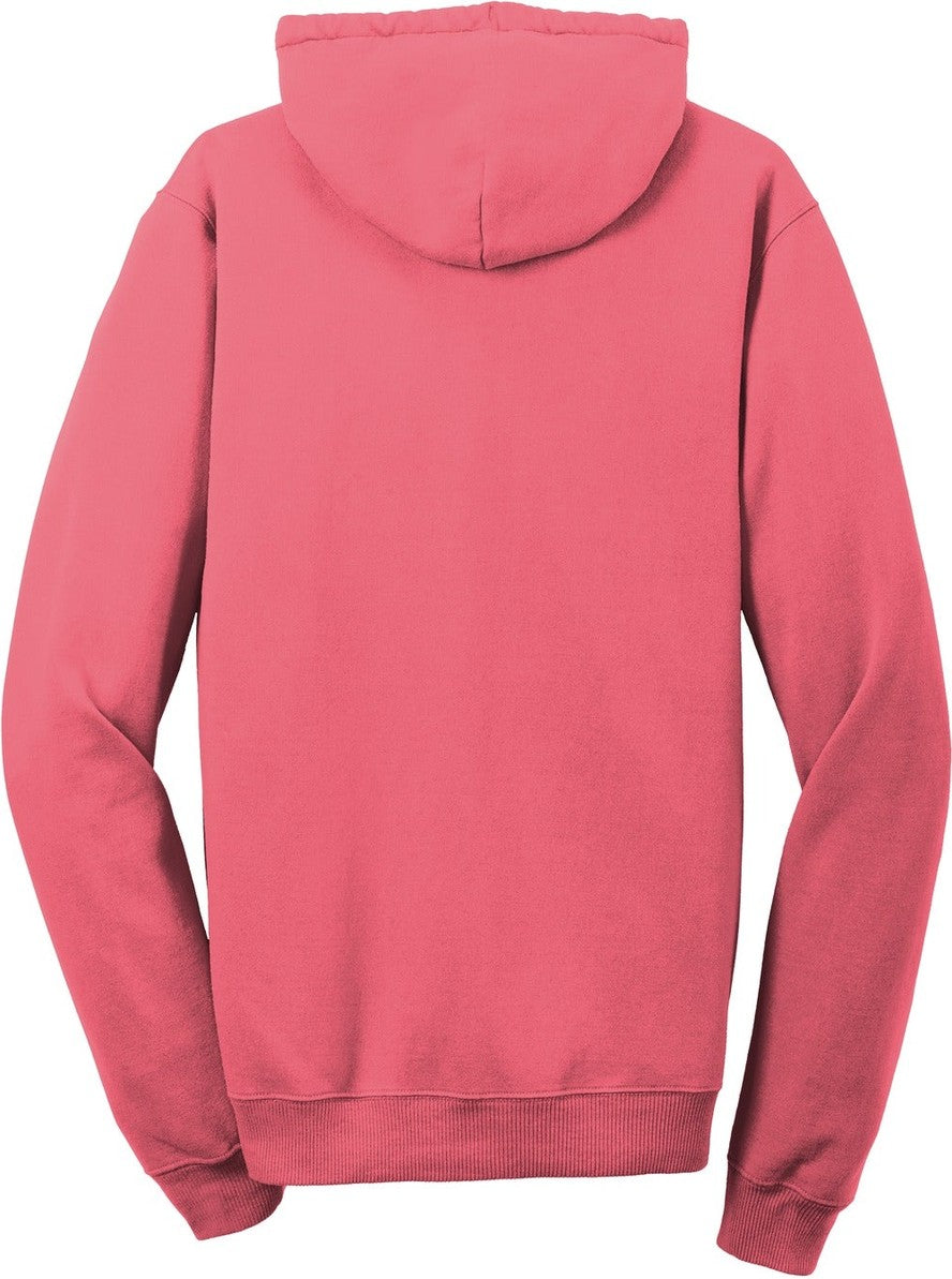 Front View of Fruit Punch Port & Co Beach Wash Garment-Dyed Pullover Hooded Sweatshirt. PC098H