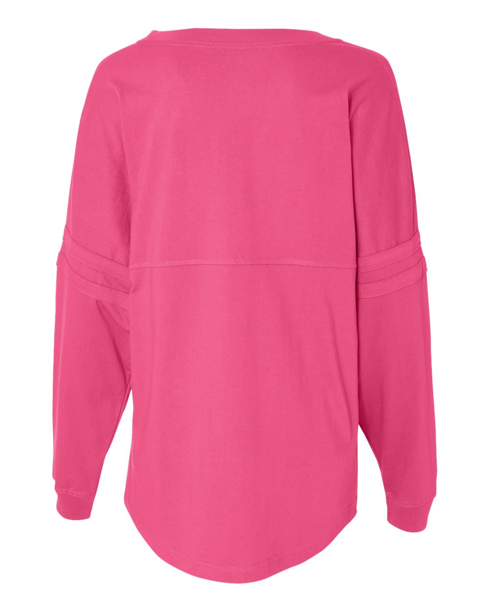 Rear View of Fuchsia Women&#39;s Jersey Pom Pom Long Sleeve T-Shirt - T14