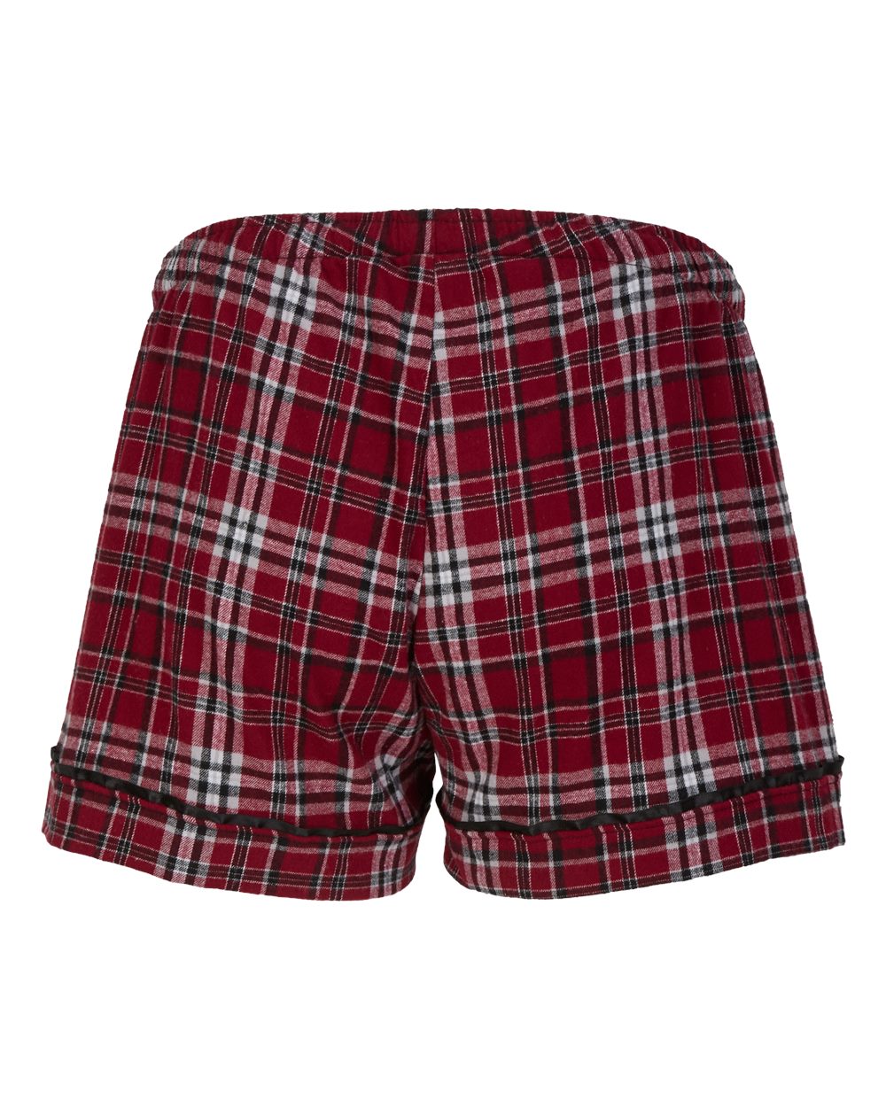 Front View of Garnet/ Black Plaid Women's Flannel Shorts - BW6501