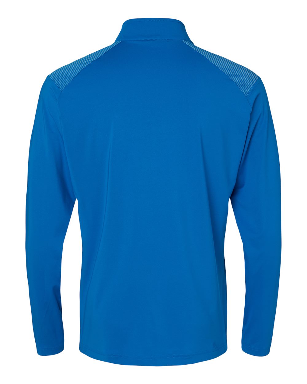 Front View of Glory Blue Shoulder Stripe Quarter-Zip Pullover - A520