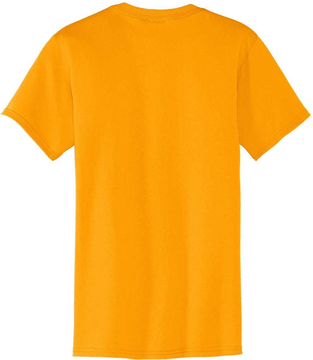 Front View of Gold Port & Co Core Blend Pocket Tee. PC55P