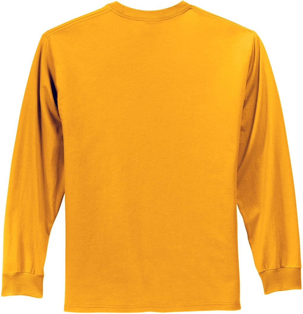 Front View of Gold Port & Co Long Sleeve Essential Tee. PC61LS