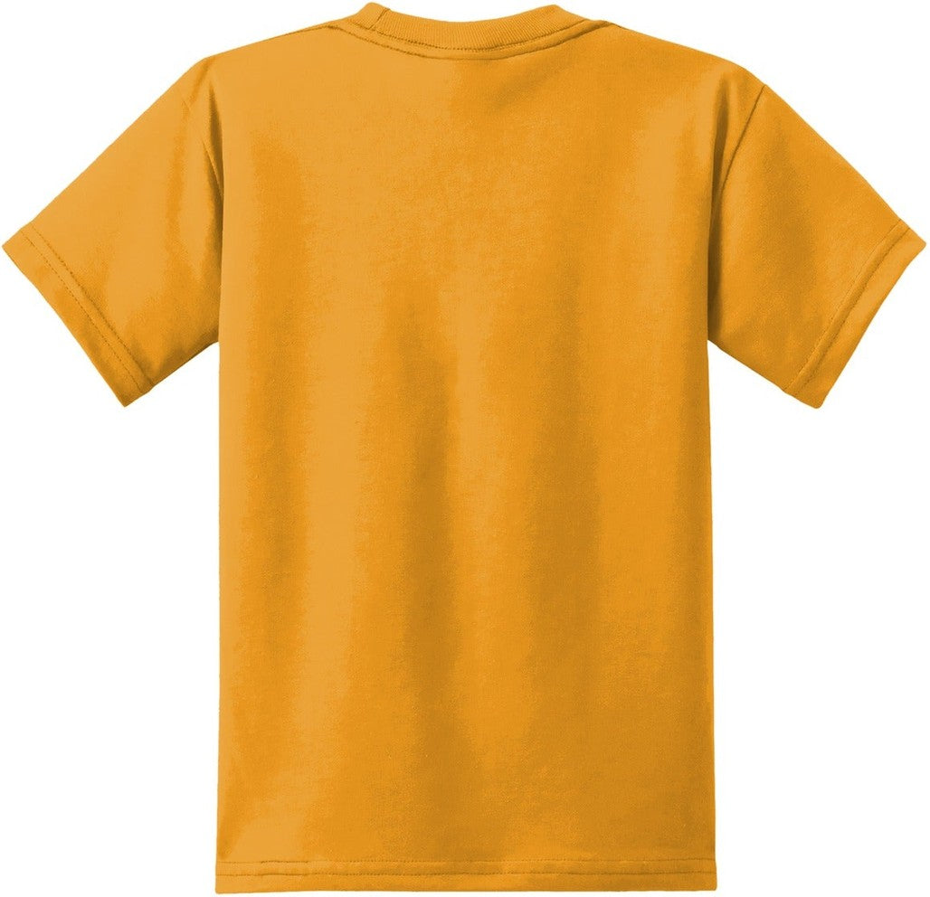 Rear View of Gold Port & Co Youth Core Blend Tee. PC55Y