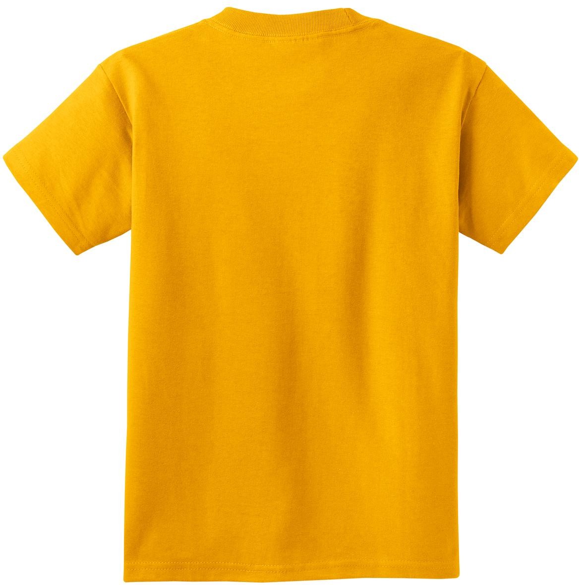 Front View of Gold Port & Co Youth Essential Tee. PC61Y
