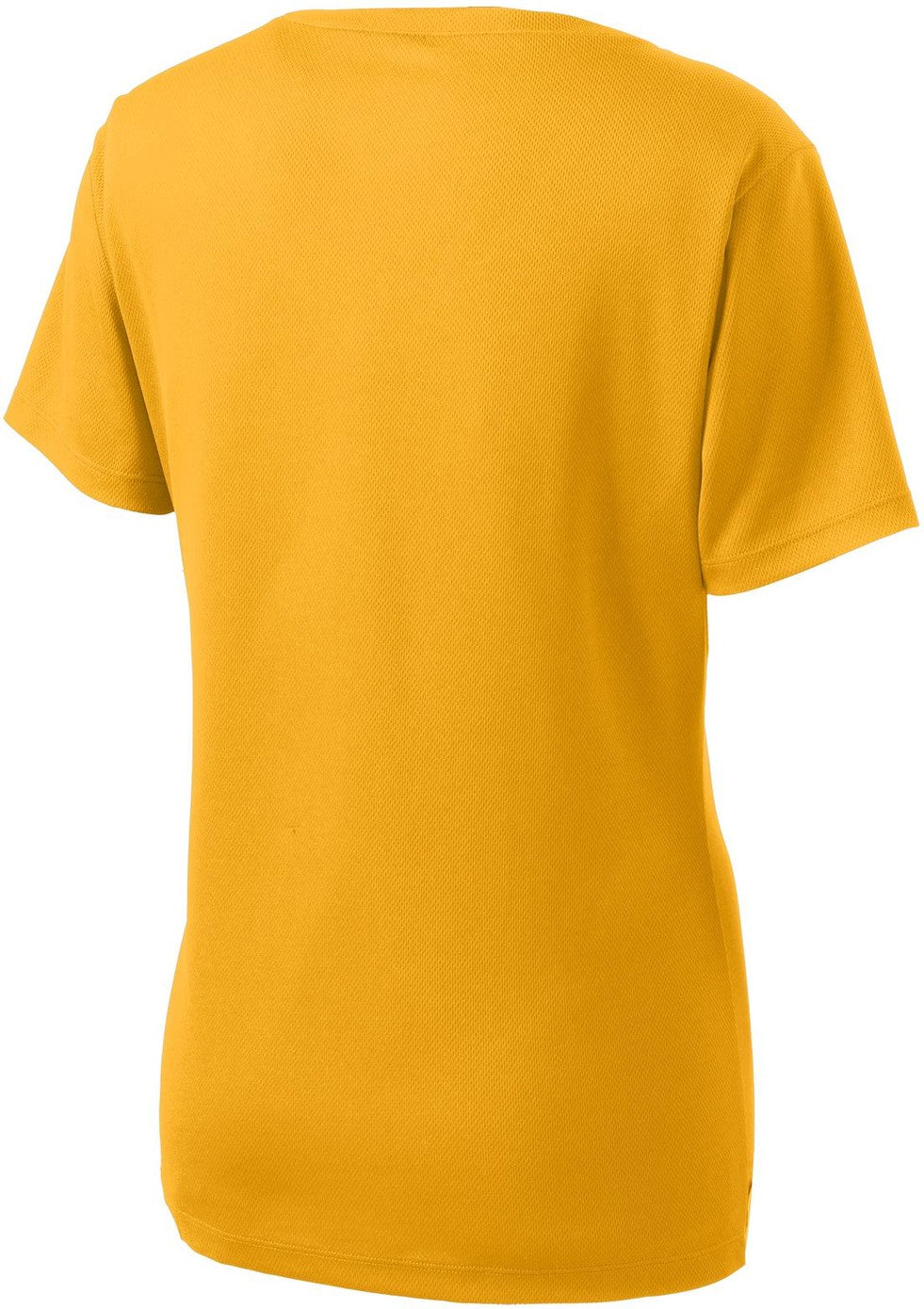 Front View of Gold Sport-Tek Women's PosiCharge RacerMesh V-Neck Tee. LST340