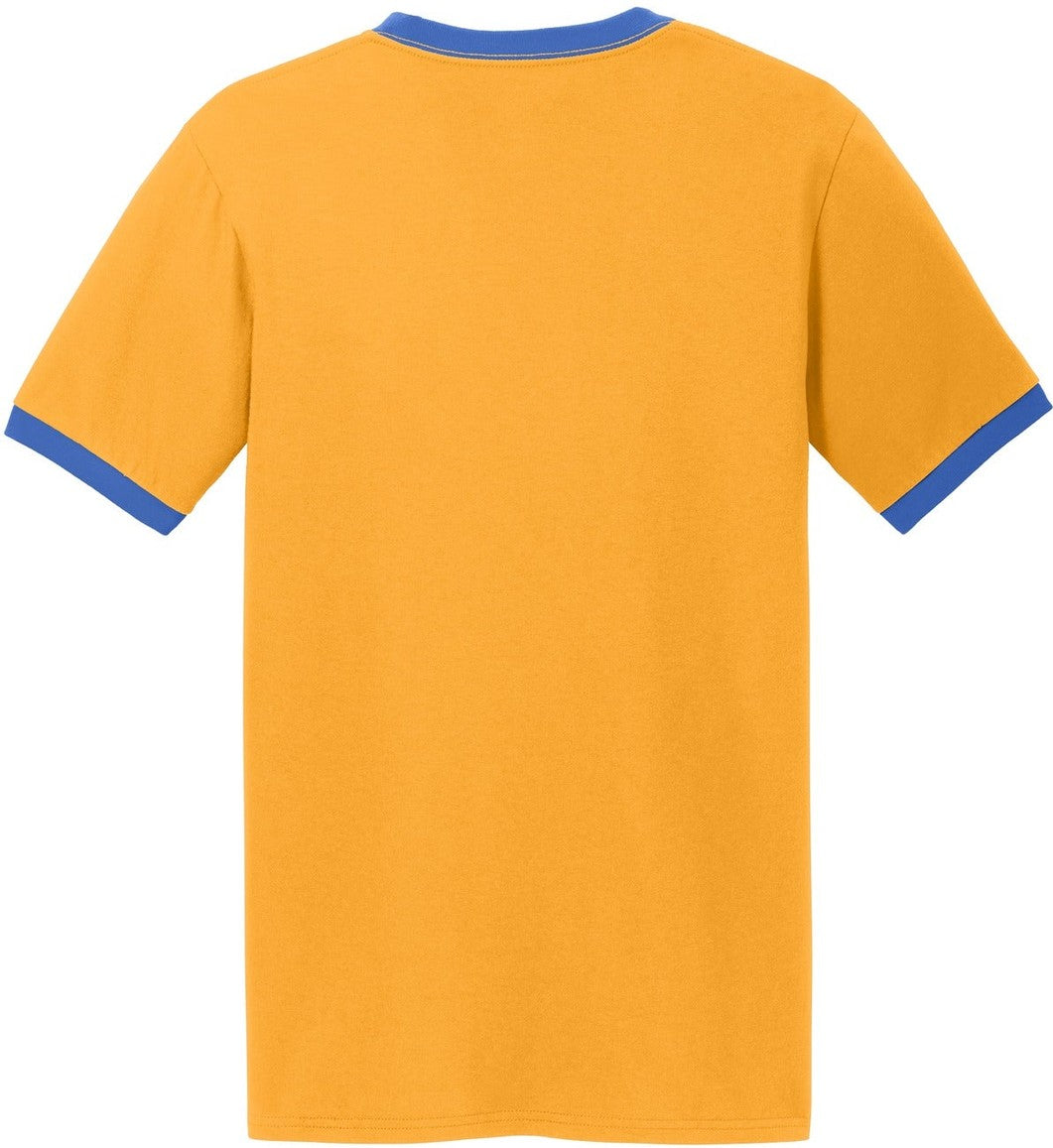 Front View of Gold/Royal Port & Co Core Cotton Ringer Tee. PC54R