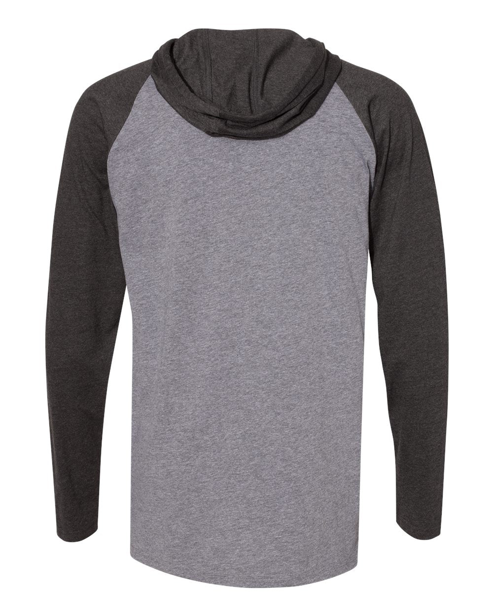 Front View of Granite Heather/ Vintage Smoke/ Black Fine Jersey Hooded Long Sleeve Raglan T-Shirt - 6917
