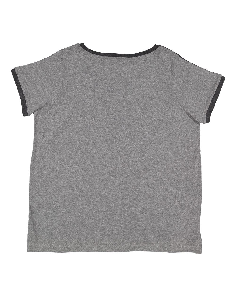 Rear View of Granite Heather/ Vintage Smoke Women's Curvy Retro Ringer Premium Jersey V-Neck Tee - 3832