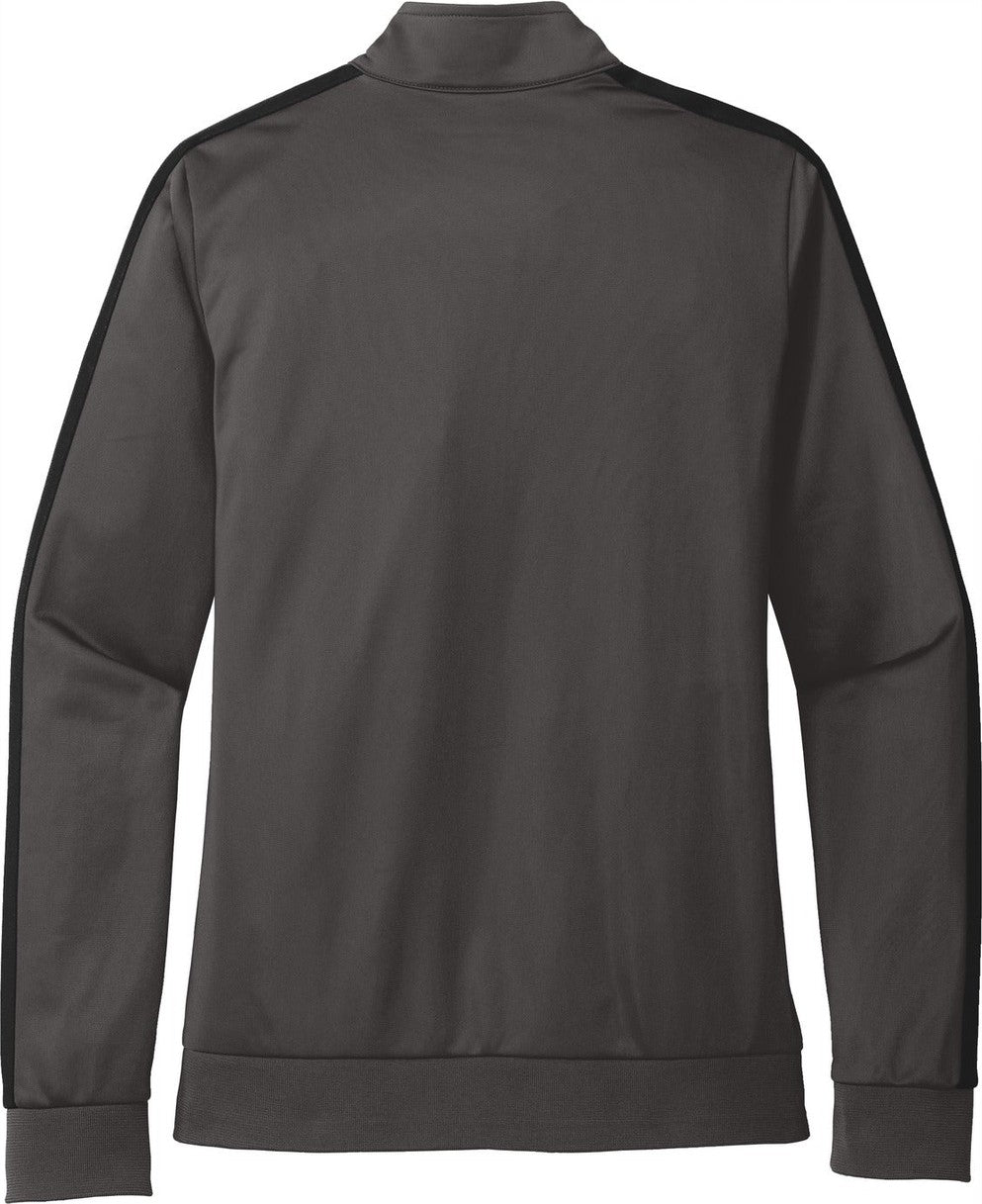 Front View of Graph Grey/Blk Sport-Tek Ladies Tricot Sleeve Stripe Track Jacket. LST94