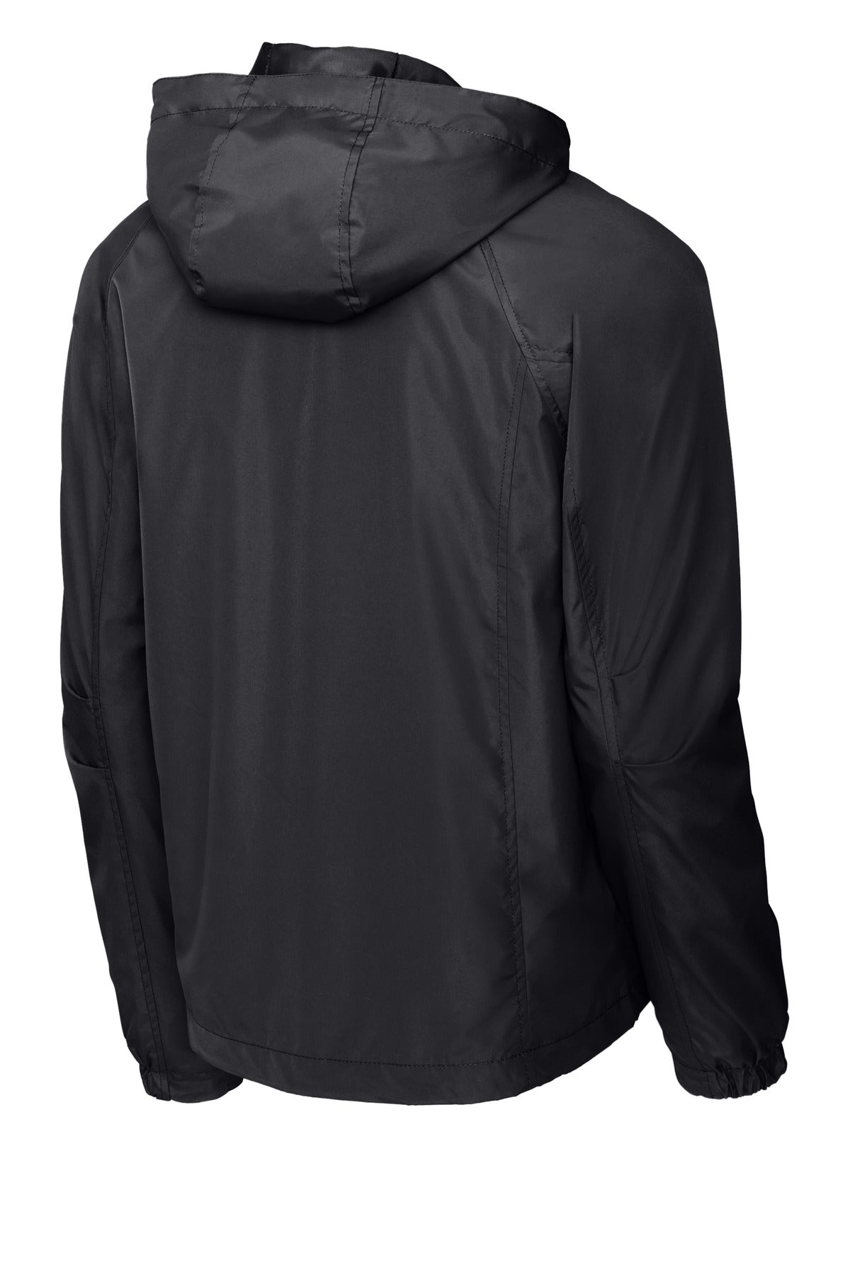 Front View of Graphite Grey Sport-Tek Hooded Raglan Jacket. JST73