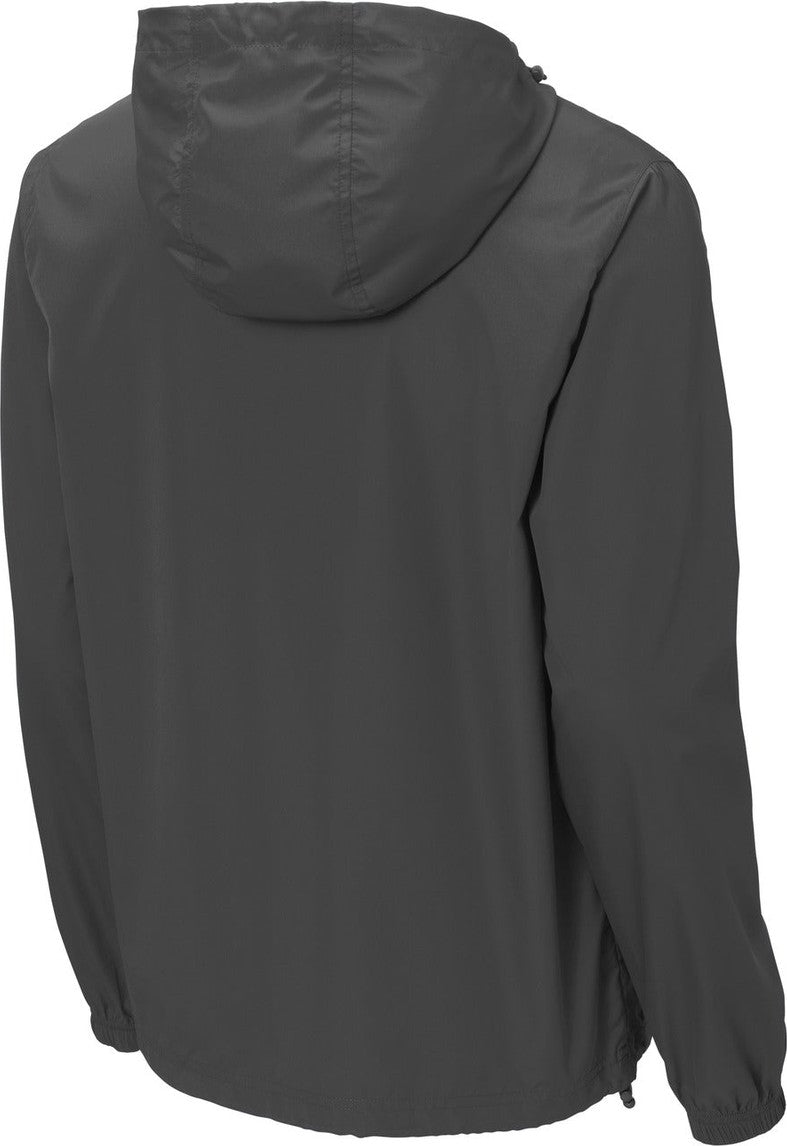 Front View of Graphite Grey Sport-Tek Packable Anorak. JST66