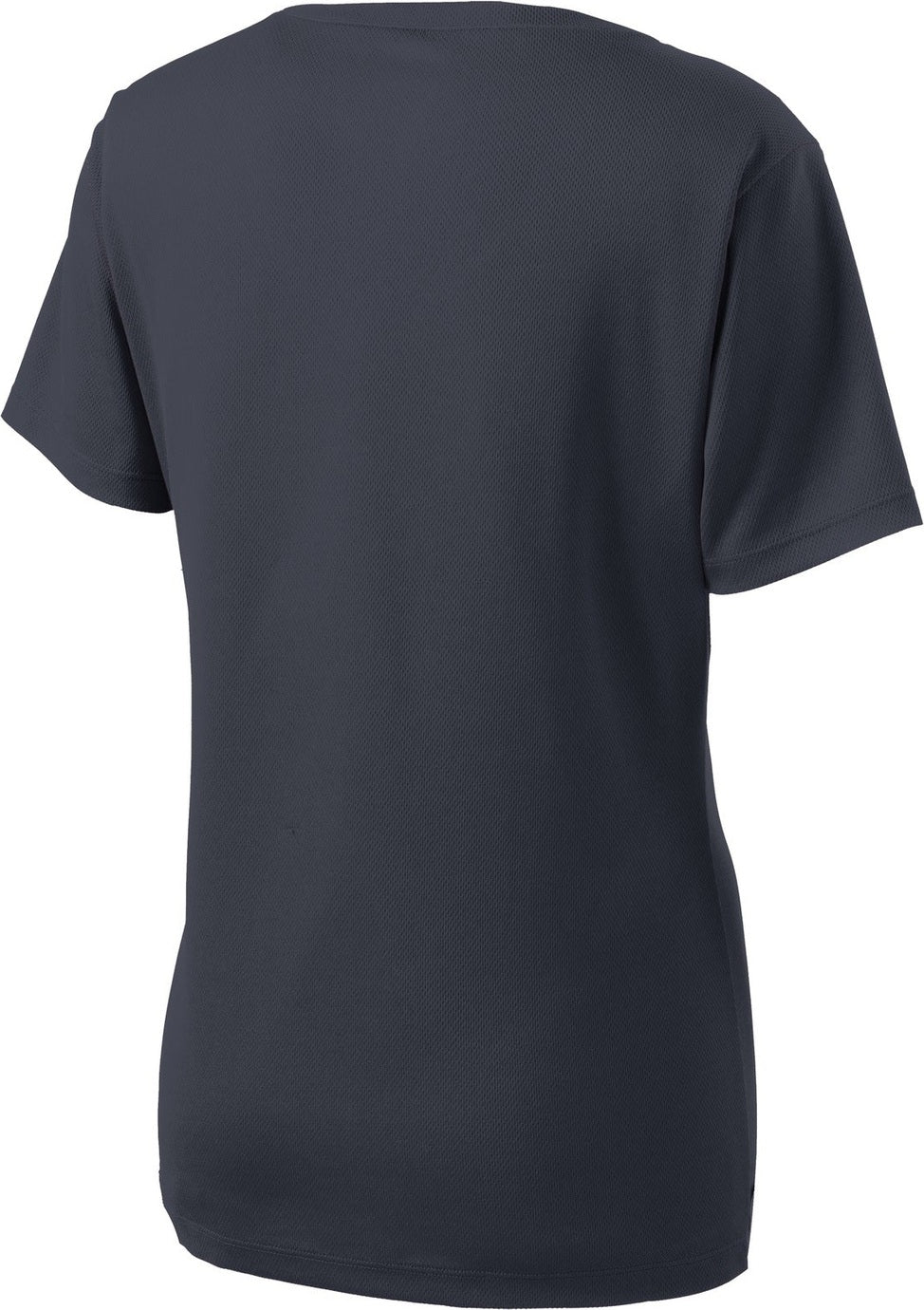 Rear View of Graphite Grey Sport-Tek Women's PosiCharge RacerMesh V-Neck Tee. LST340
